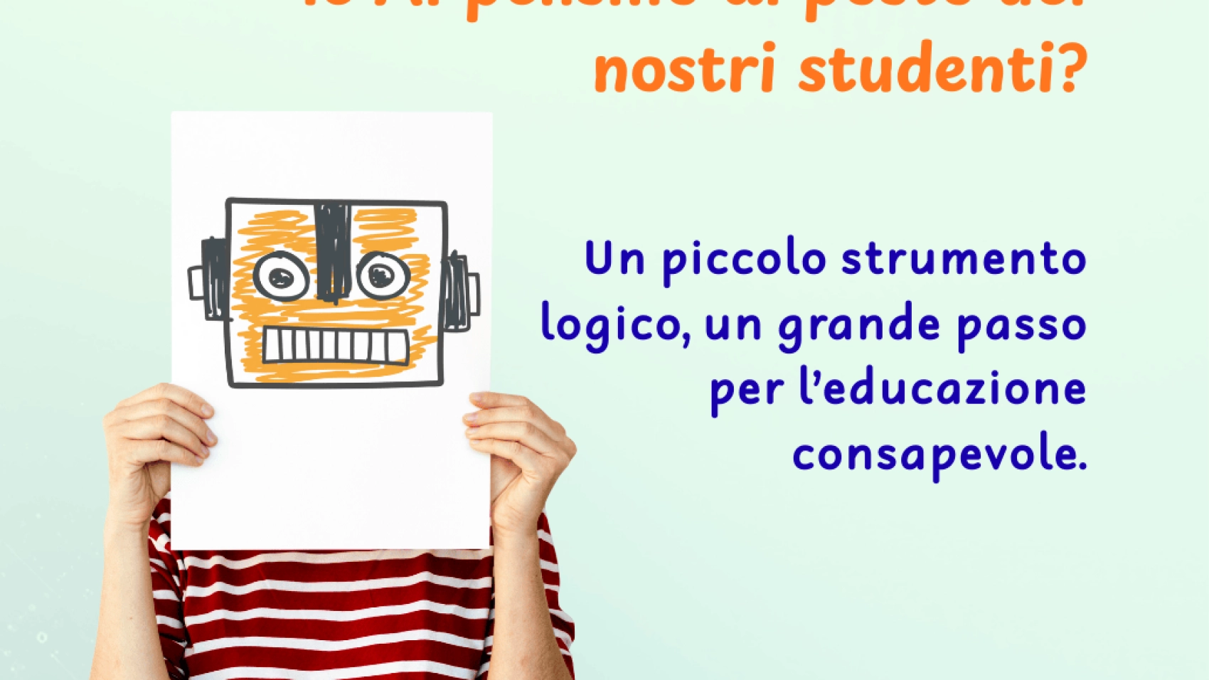 bambino che nasconde il viso col disegno di un robot - debito cognitivo a scuola e AI