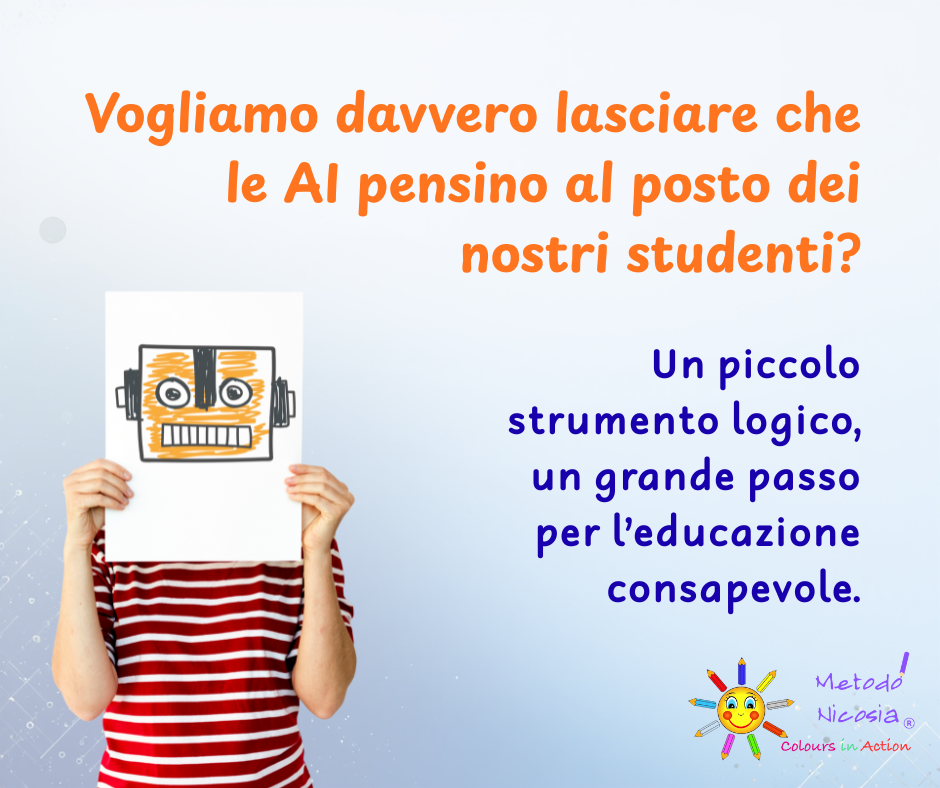 bambino che nasconde il viso col disegno di un robot - debito cognitivo a scuola e AI